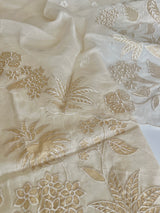 Pure Banarasi Mul Satin Kurta dupatta set with Tissue cutwork embroidery