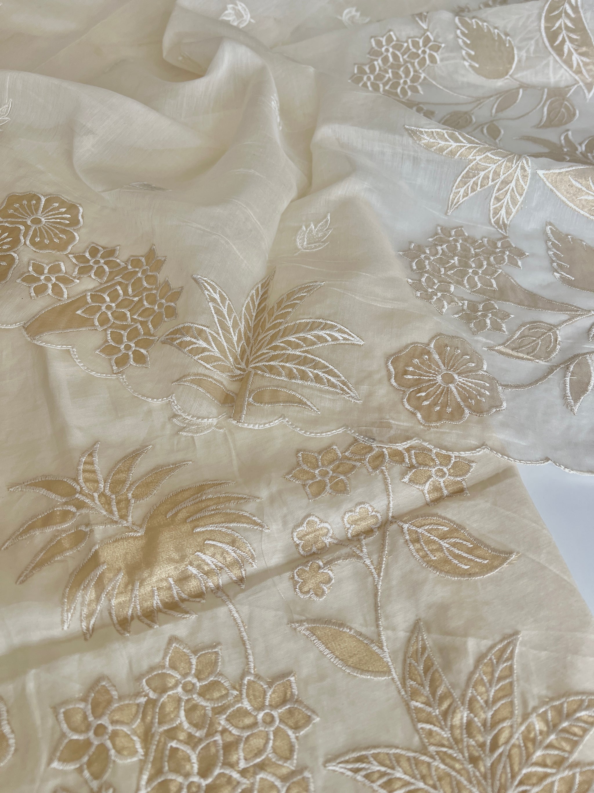 Pure Banarasi Mul Satin Kurta dupatta set with Tissue cutwork embroidery