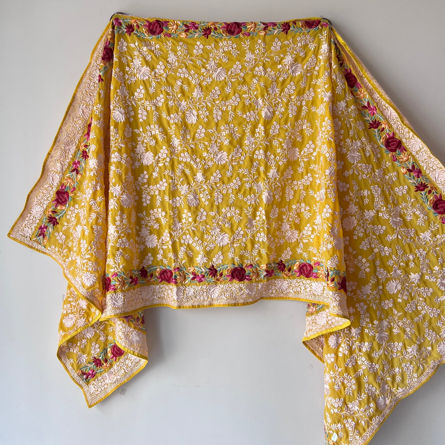 Premium Yellow Parsi Embroidery dupatta