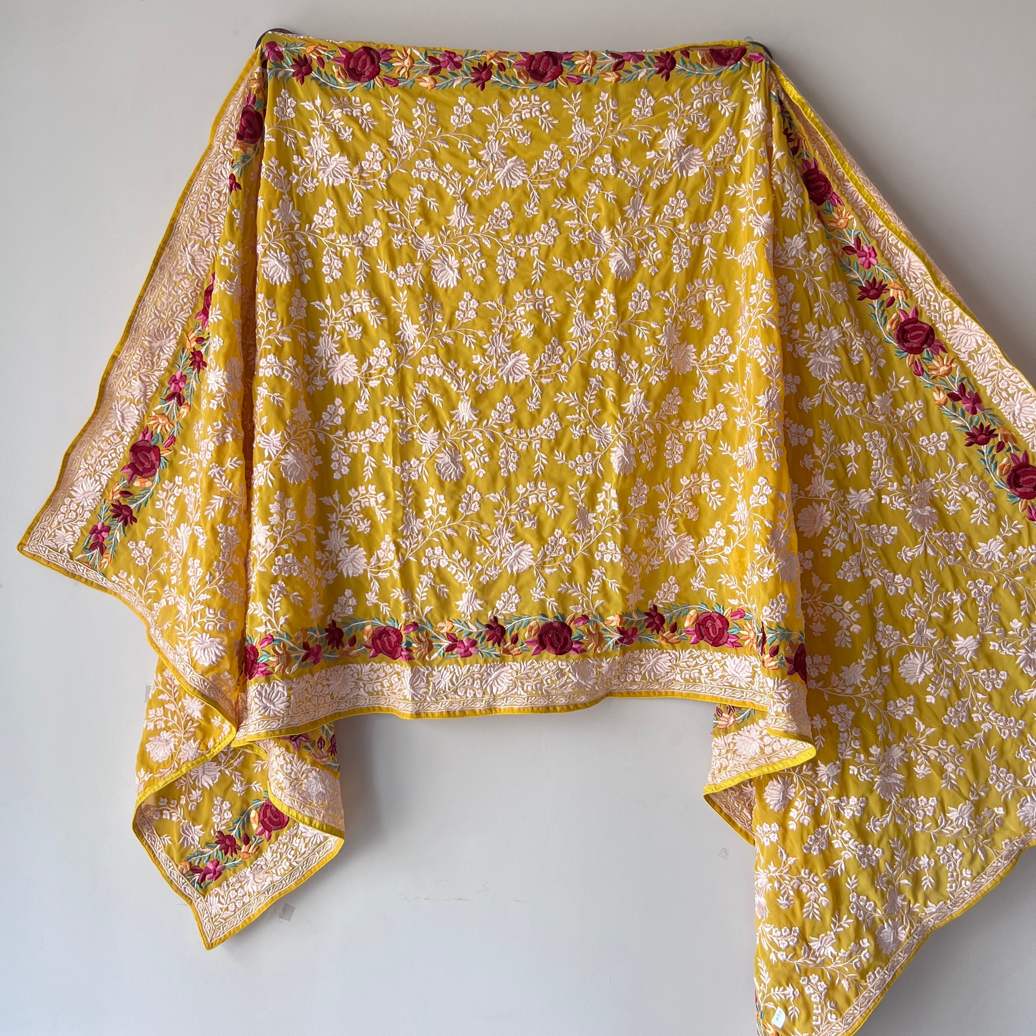 Premium Yellow Parsi Embroidery dupatta