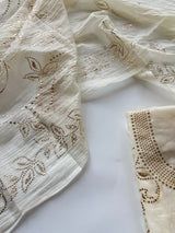 Cream Mul Chanderi dress material with mukaish