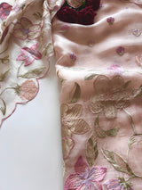 Floral Embroidery on Pure Silk Organza premium unstitched dress material in Pastel Peach