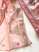 Block print and pitta work on Mul Chanderi dunstitched Suit set
