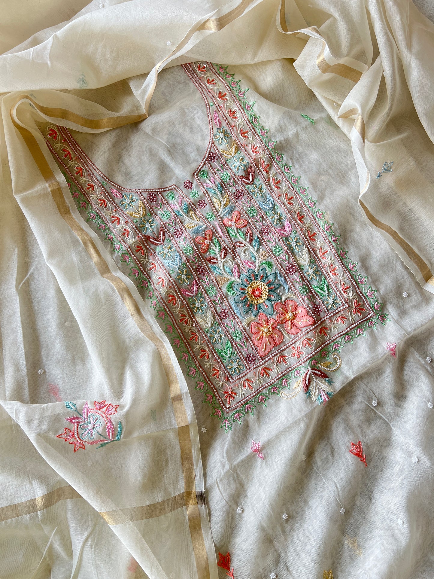 Mul handwork chikankari Kurta Dupatta set