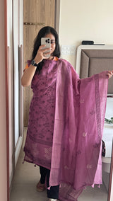 Purple Pure Linen embroidered premium unstitched dress material