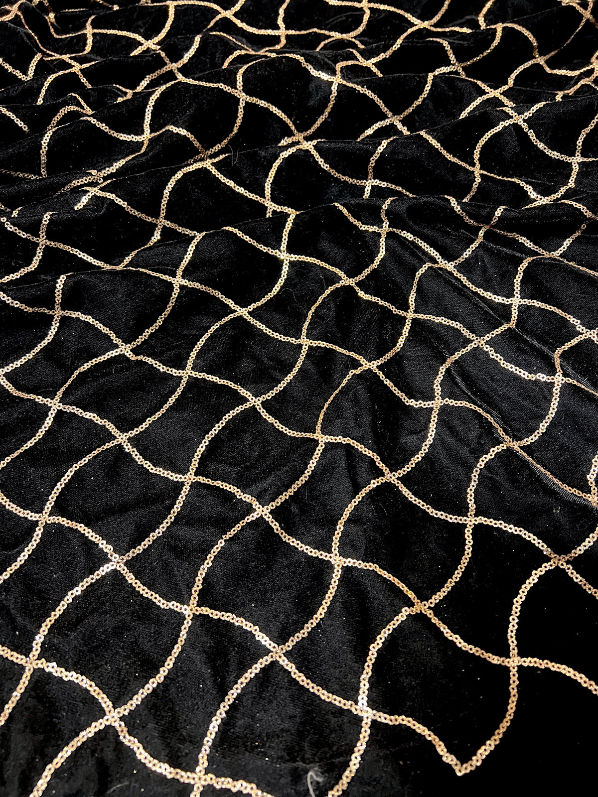 Black velvet sequin embroidered fabric