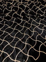 Black velvet sequin embroidered fabric