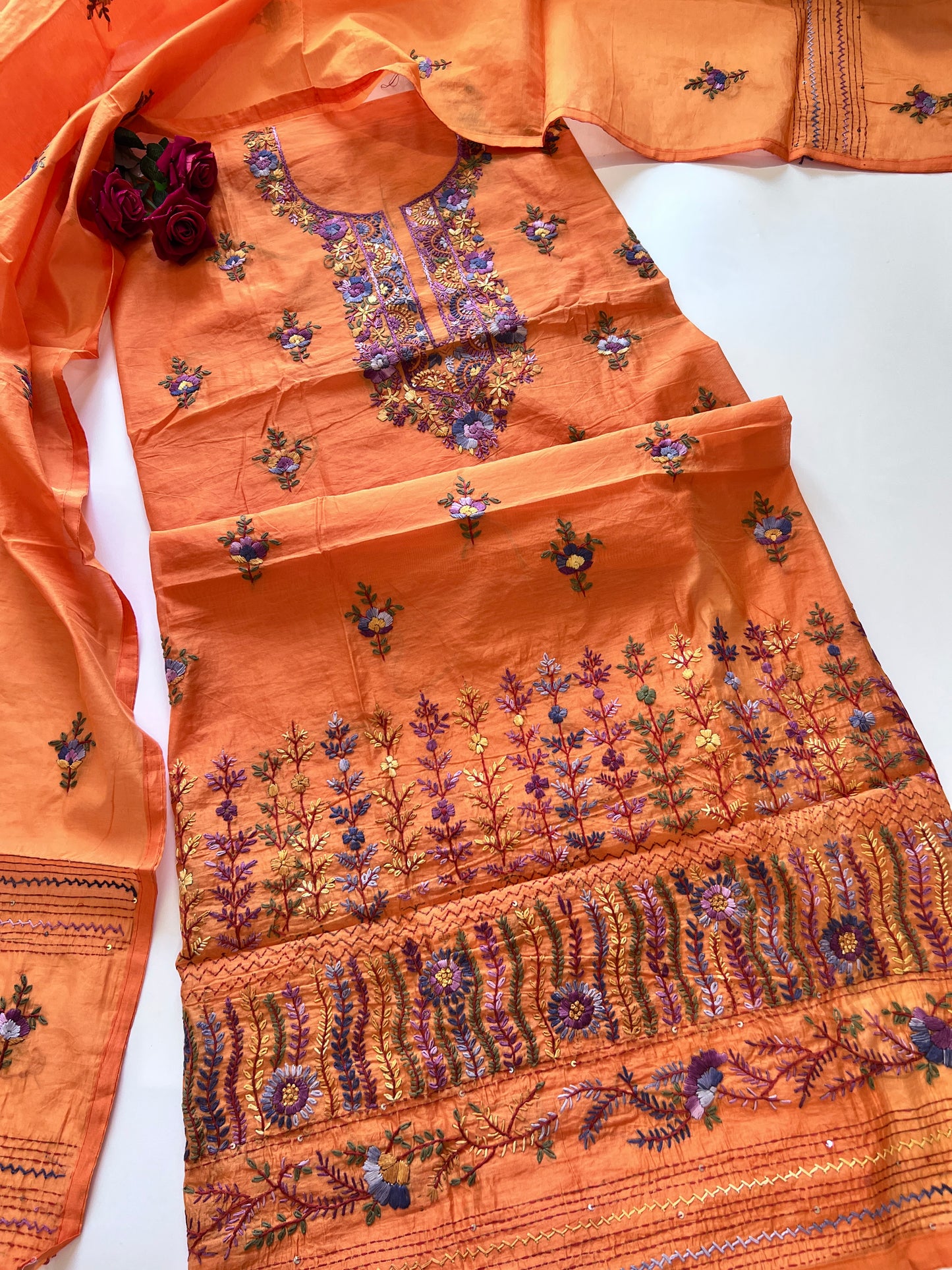 Knot embroidery Unstitched suit material 2 pc