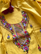 Yellow knot embroidery Unstitched suit material