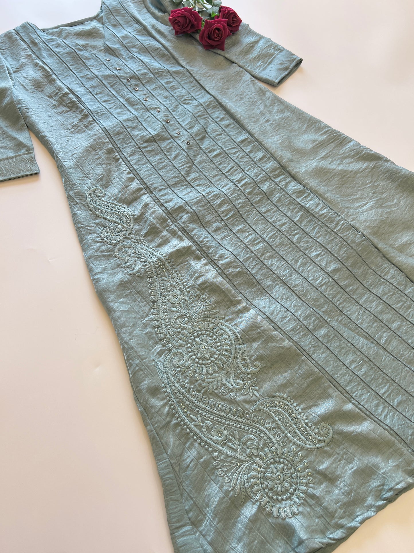 Grey Crush Fabric Kurta with embroidery