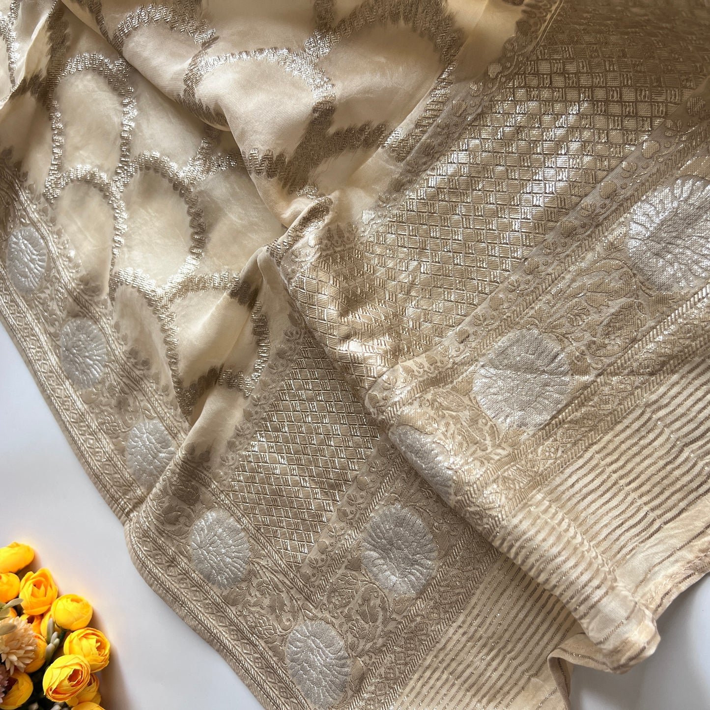 Golden Banarasi dupatta with tassels
