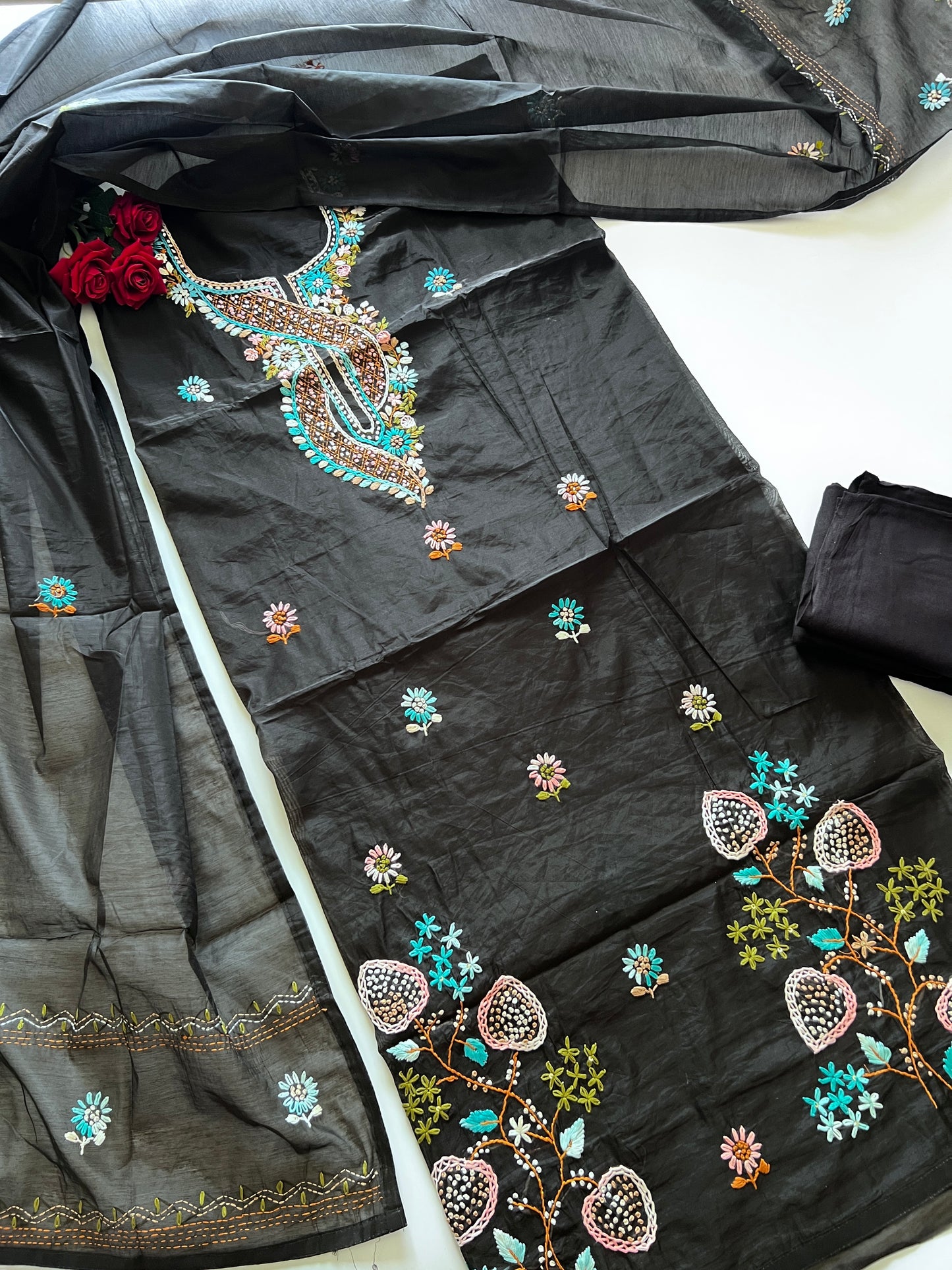 Black knot embroidery Unstitched suit material