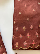 Brown Raw Mango handloom embroidered unstitched suit.