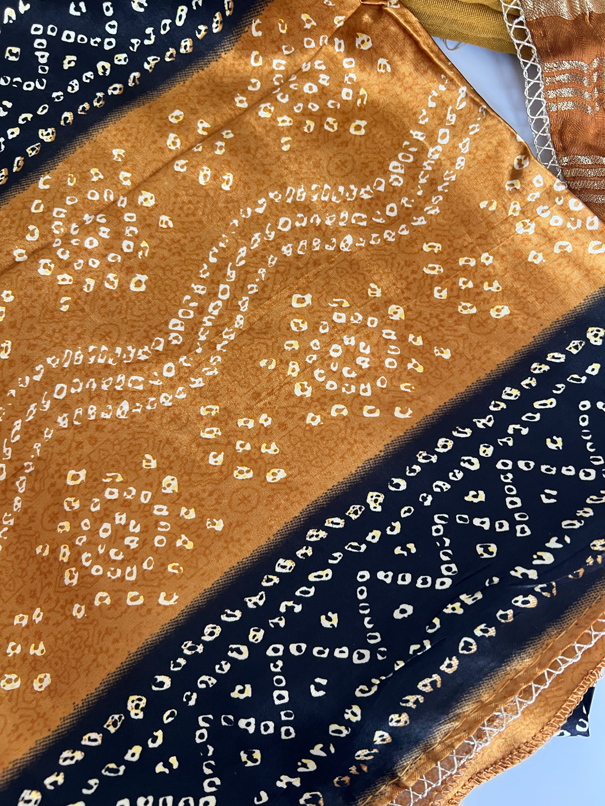 Gold Gajji Silk With gotta work neck Unstitched suit