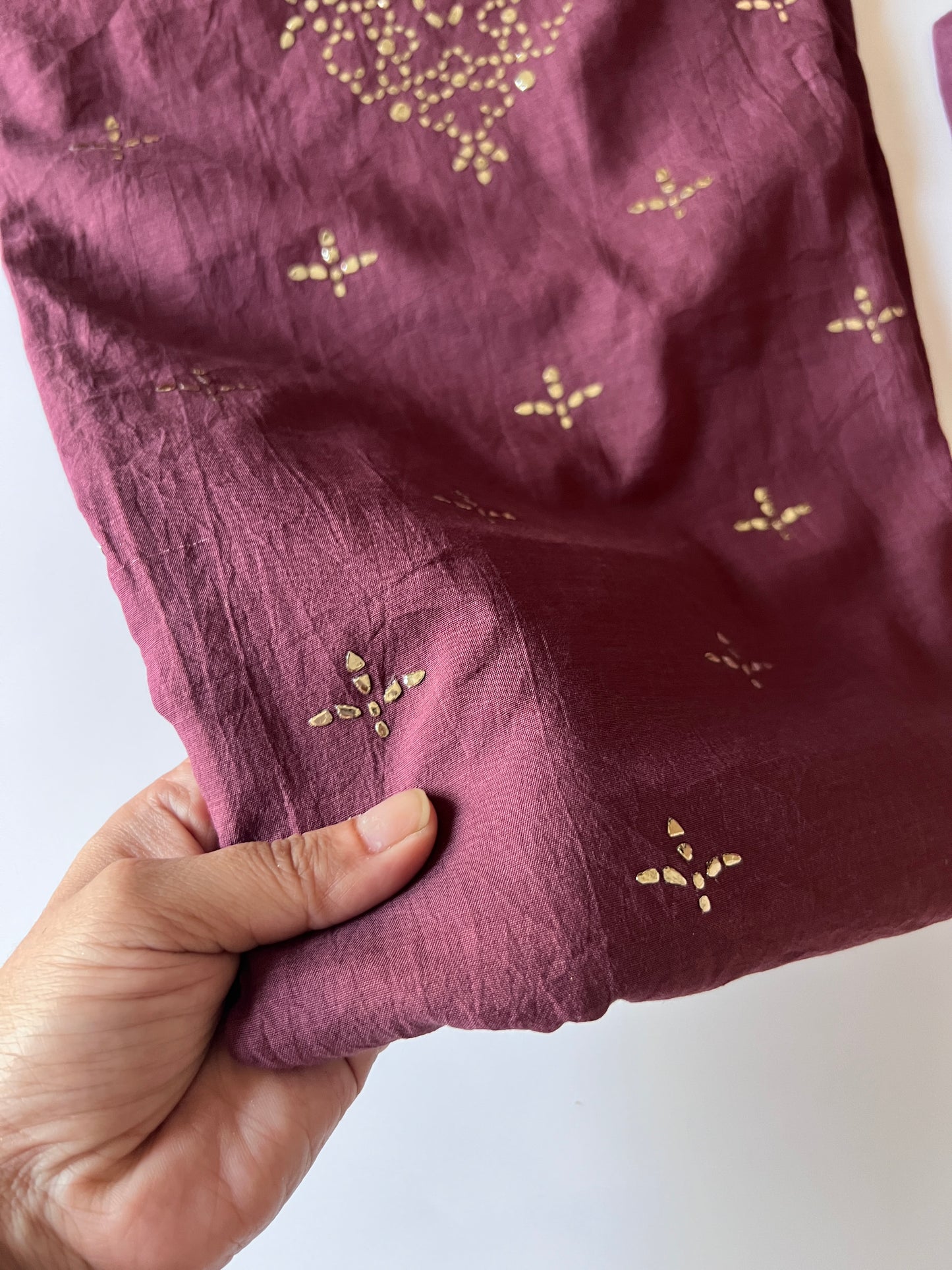 Purple Mul Chanderi dress material with mukaish