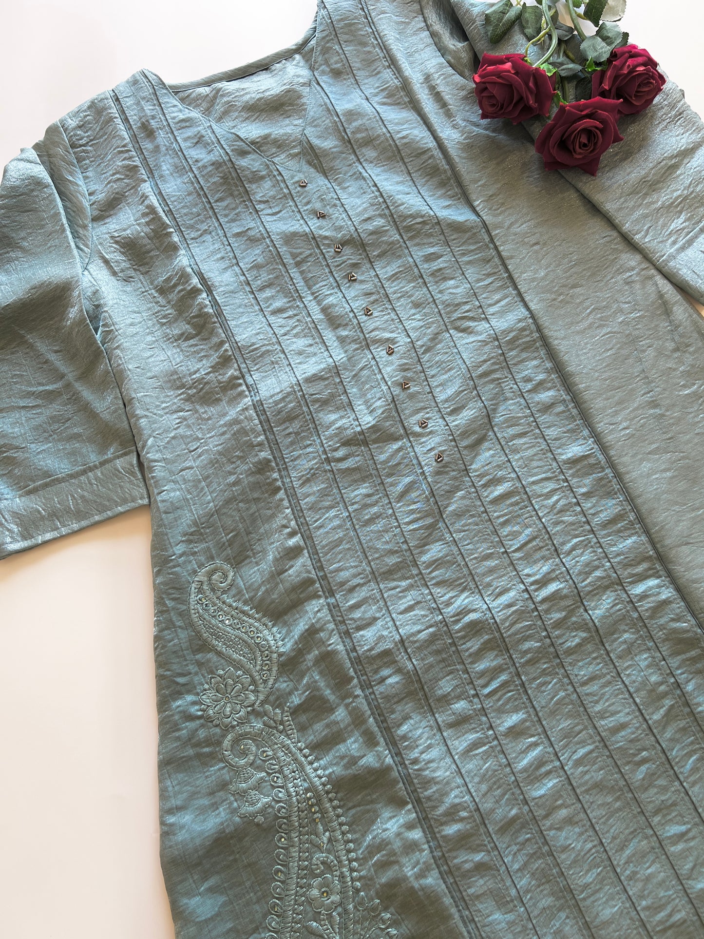 Grey Crush Fabric Kurta with embroidery