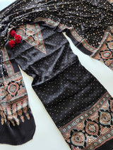 Black Original Handblock Ajrakh print 2 pc fabric Unstitched suit set