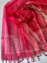 Red soft Organza crepe with Pitta work and bandej