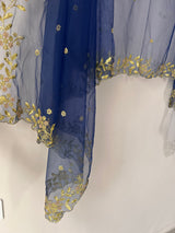 Navy Blue net soft dupatta with golden scallop border embroidery