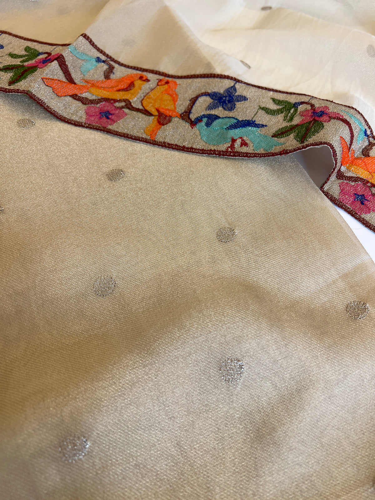 Bird embroidery tissue silk Unstitched suit