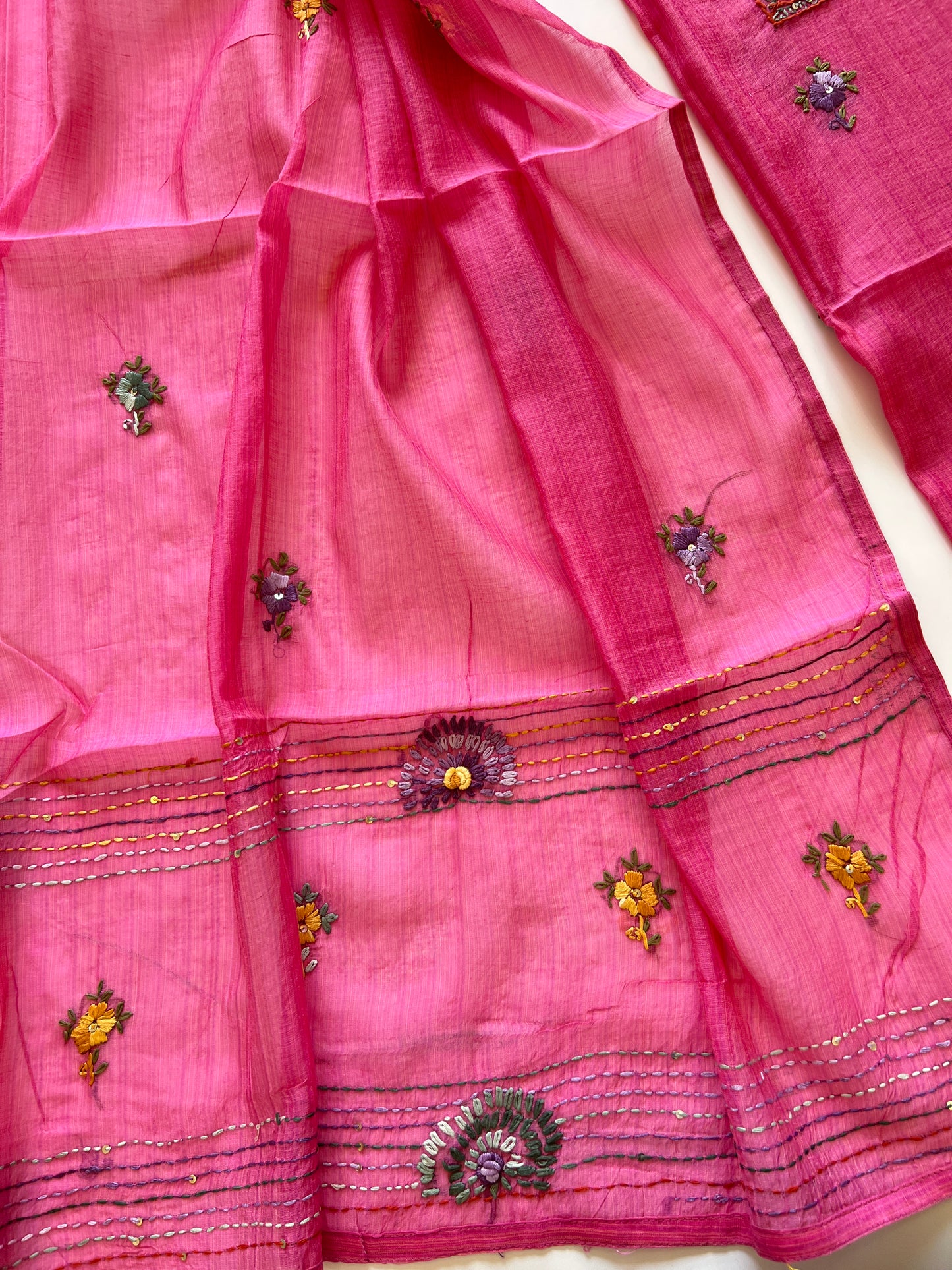 Pink Knot embroidery Unstitched suit material 2 pc