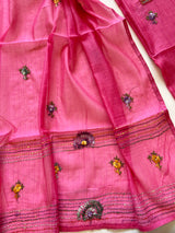 Pink Knot embroidery Unstitched suit material 2 pc