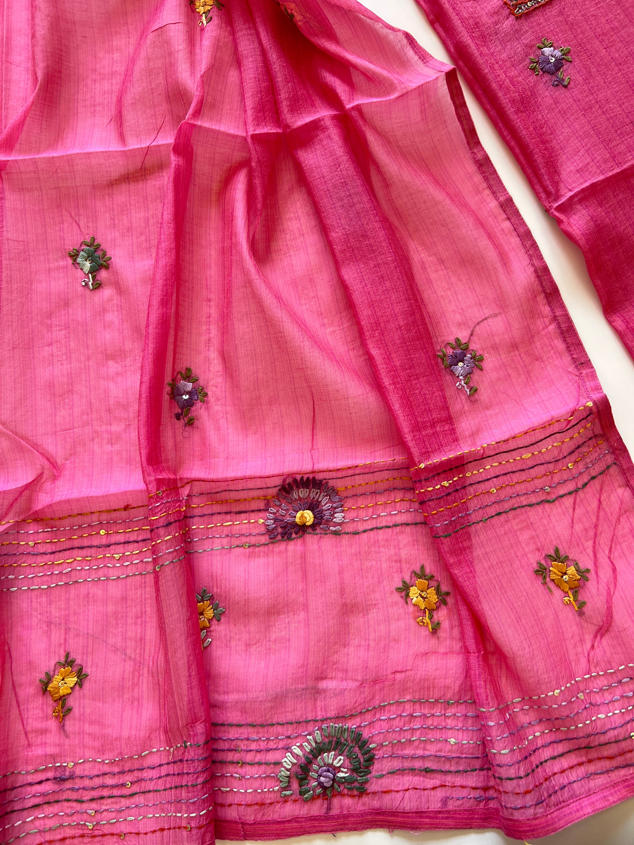 Pink Knot embroidery Unstitched suit material 2 pc