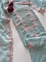 Blue Mul Chanderi embroidered Unstitched Suit