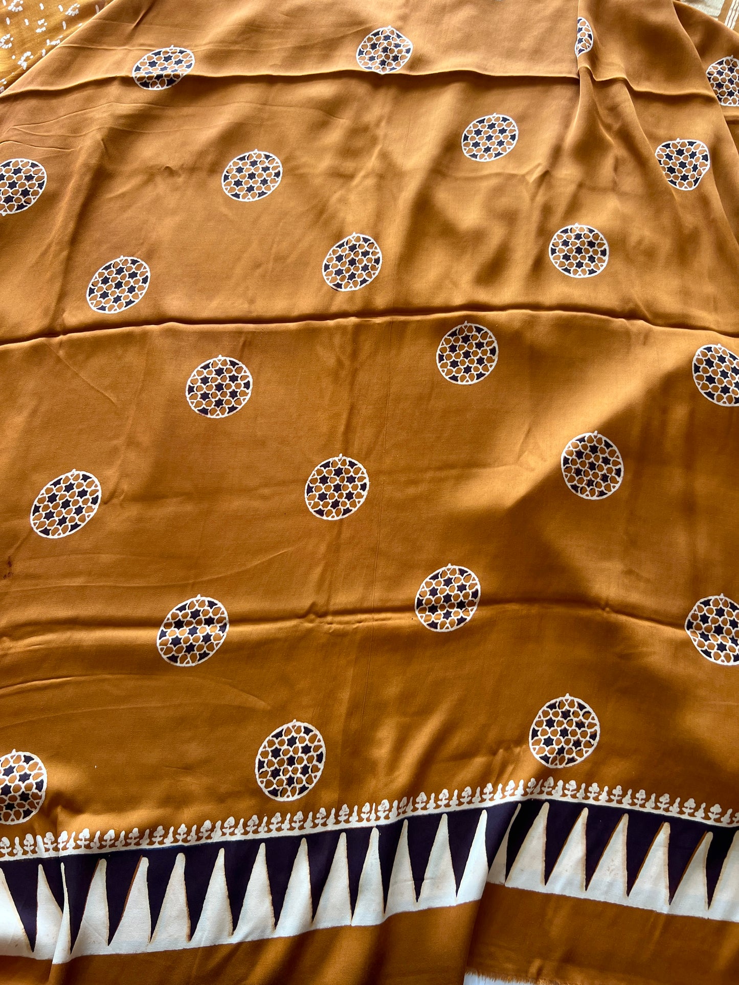 Yellow Ajrakh Handblock print 3 pc fabric Unstitched suit set