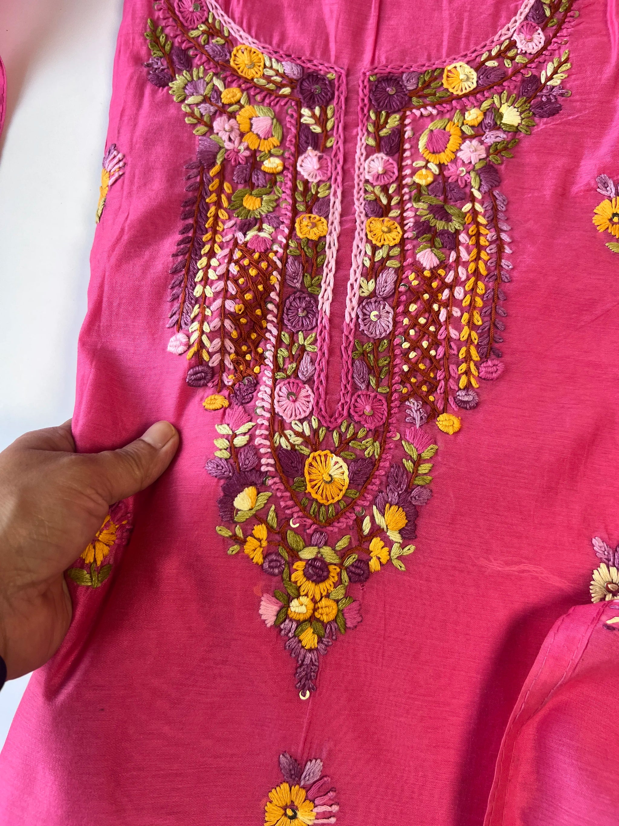 Chanderi knot embroidery Unstitched suit material