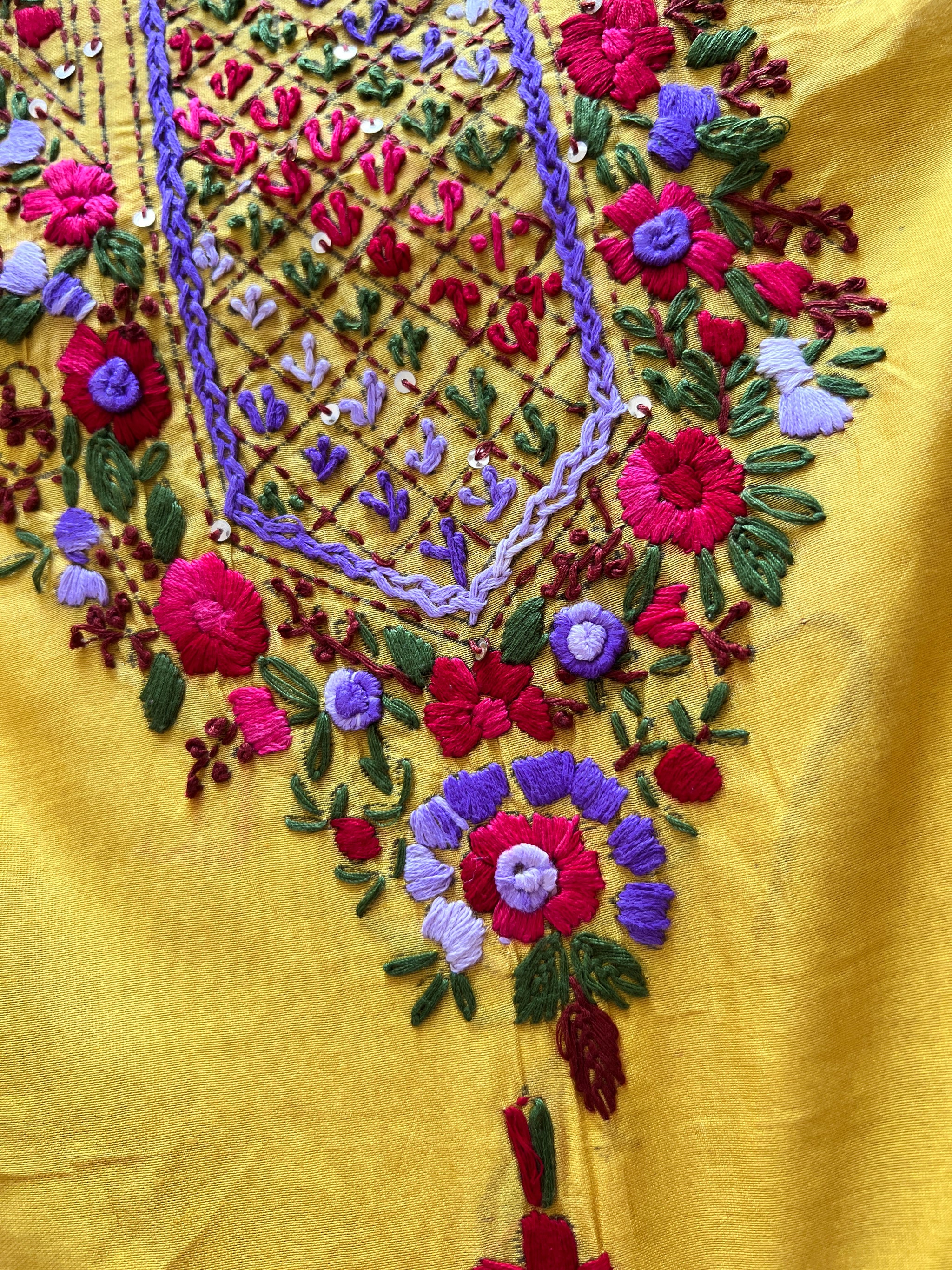 Yellow knot embroidery Unstitched suit material