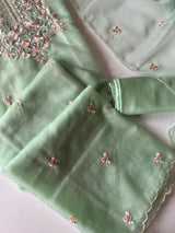 Green thread Embroidery unstitched suit