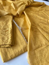 Yellow Pure Chanderi patchwork Embroidery scallop unstitched suit