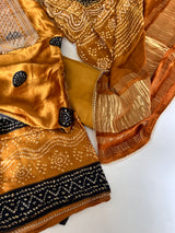 Gold Gajji Silk With gotta work neck Unstitched suit