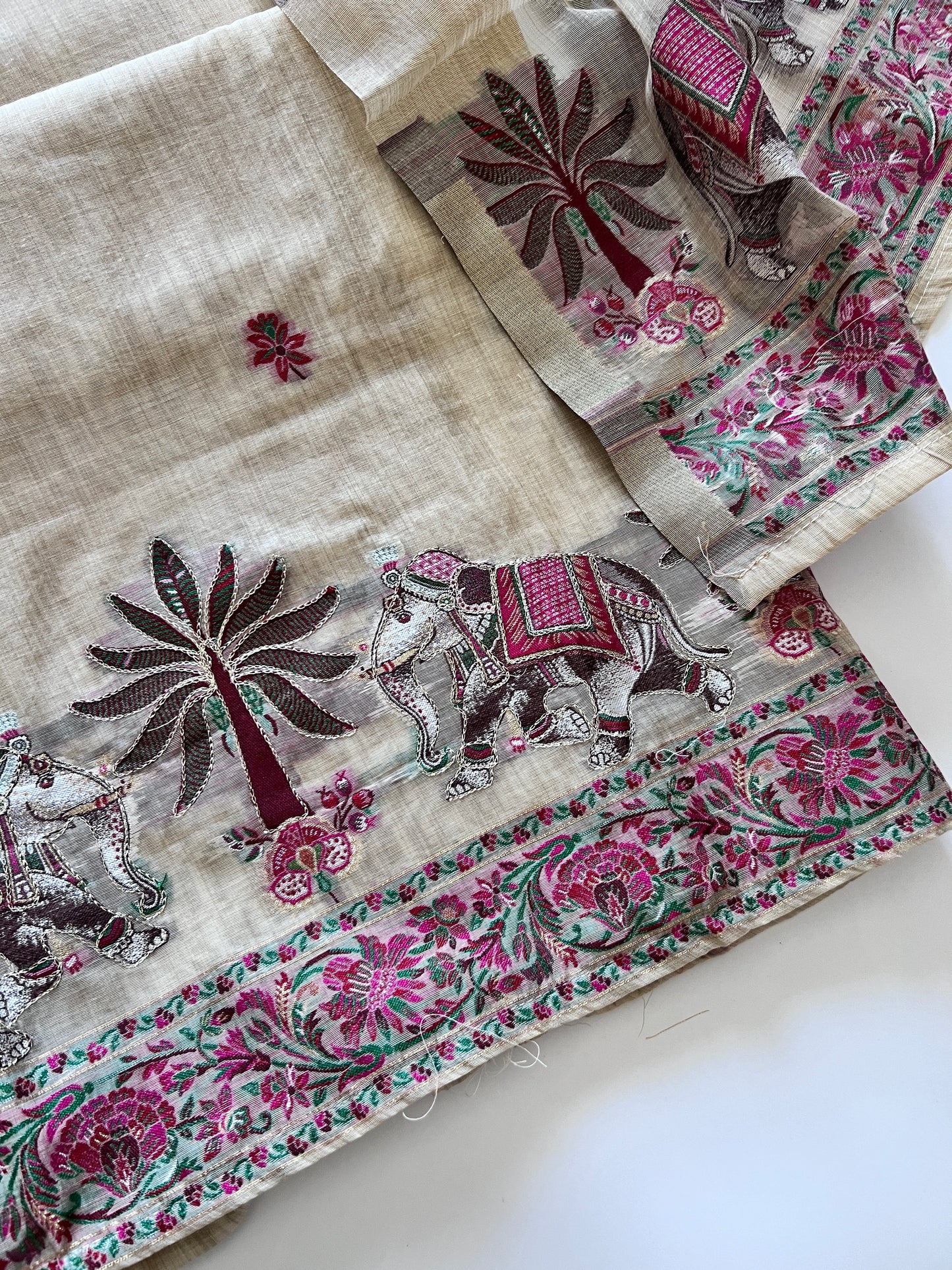 Beige Cotton Jamdani work dress material unstitched Suit set