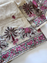 Beige Cotton Jamdani work dress material unstitched Suit set
