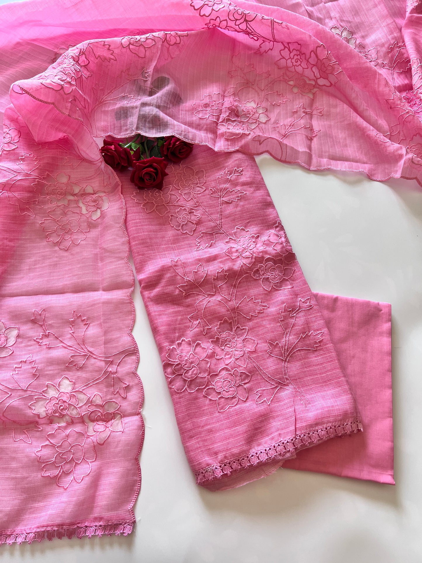 Pink Kotta cutwork Embroidered Unstitched Suit