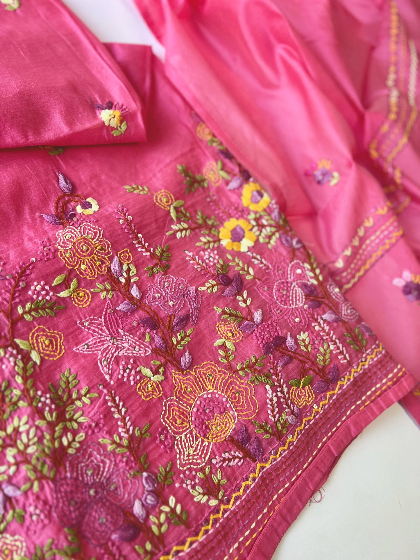 Chanderi knot embroidery Unstitched suit material