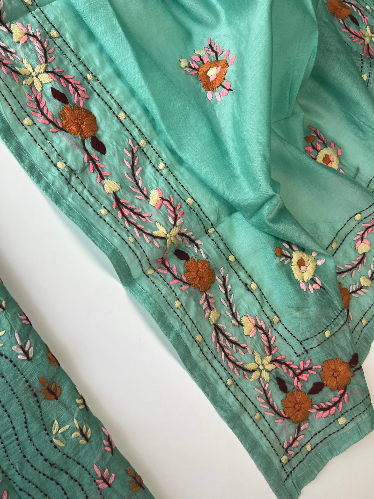 Chanderi Phulkari embroidery Unstitched suit material