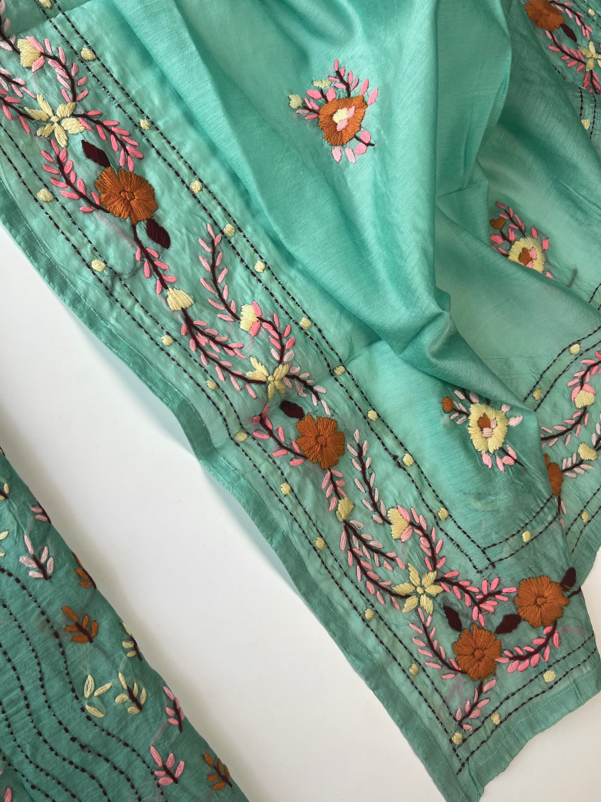 Chanderi Phulkari embroidery Unstitched suit material