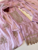 Pastel Purple Mul Chanderi Sequin embroidered Unstitched Suit