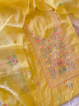 Yellow Mul handwork chikankari Kurta Dupatta set