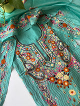 Chanderi Phulkari embroidery Unstitched suit material