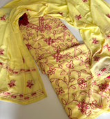 Yellow Georgette Knot Embroidery Unstitched suit set 3 pc