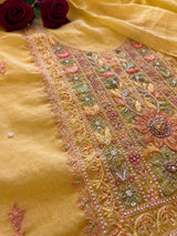 Yellow Mul handwork chikankari Kurta Dupatta set