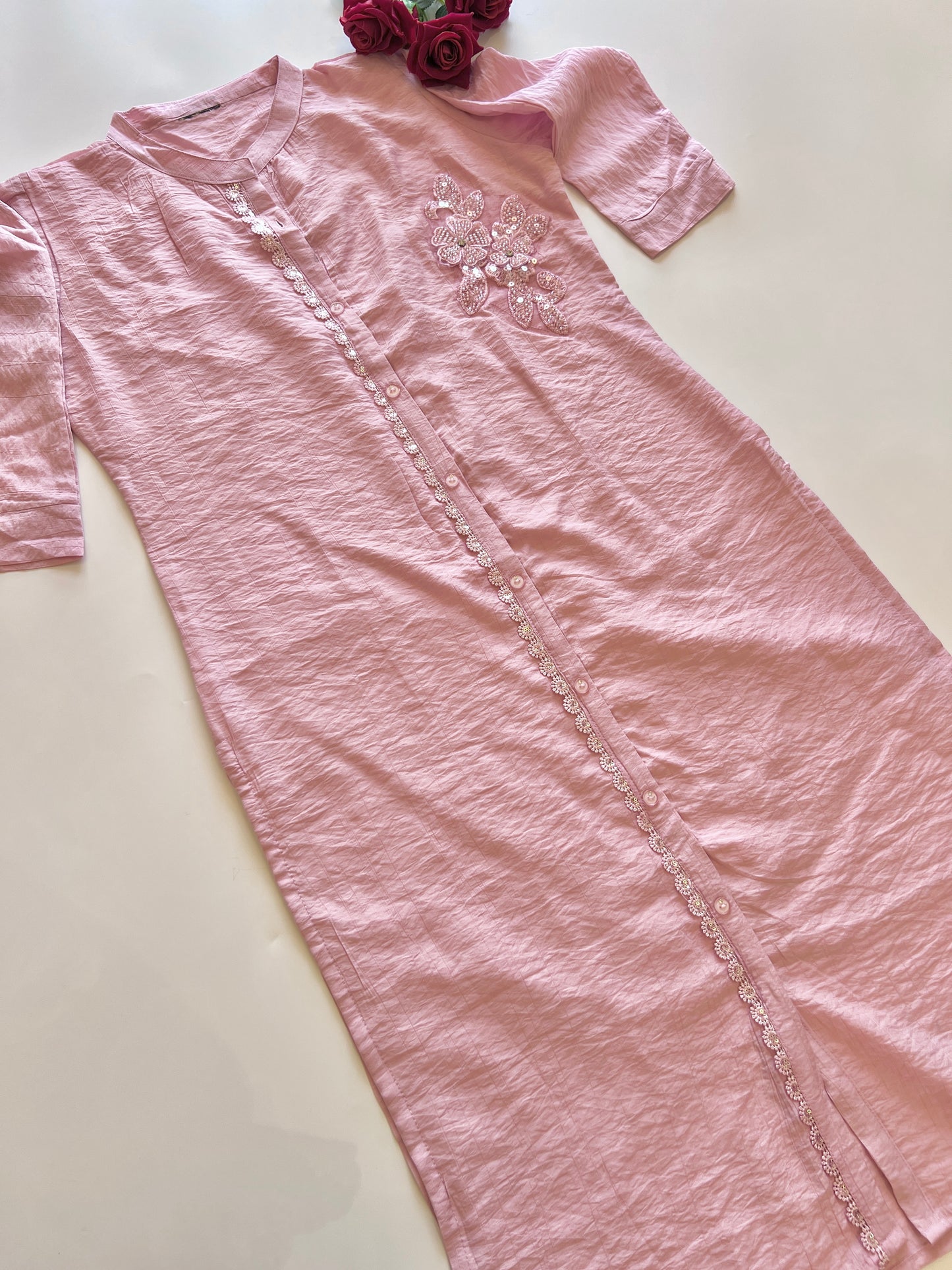 Pink Crush Fabric Kurta with embroidery