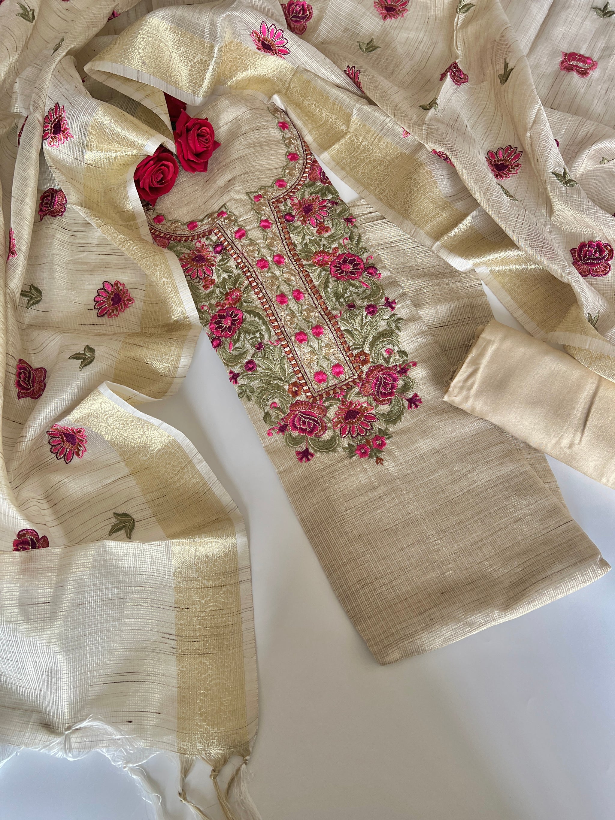 Floral Embroidery kotta shimmer Dress material