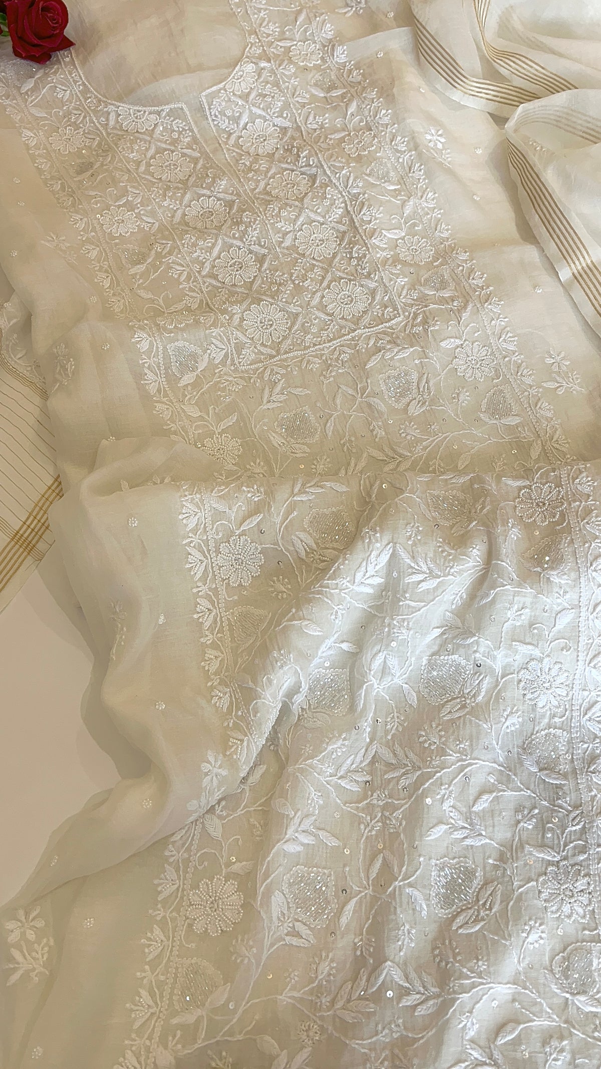 Pure lucknowi Mul handwork chikankari Kurta Dupatta set