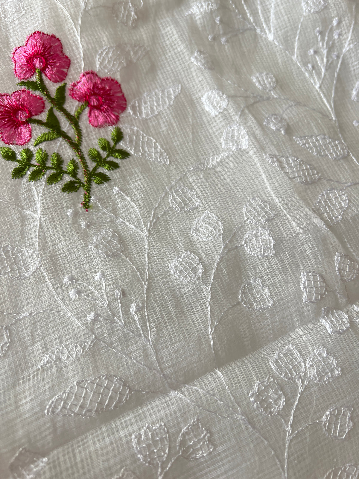 White Kotta floral embroidered kurta dupatta set Unstitched