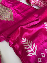 Pink Gajji Silk With gotta work neck Unstitched suit